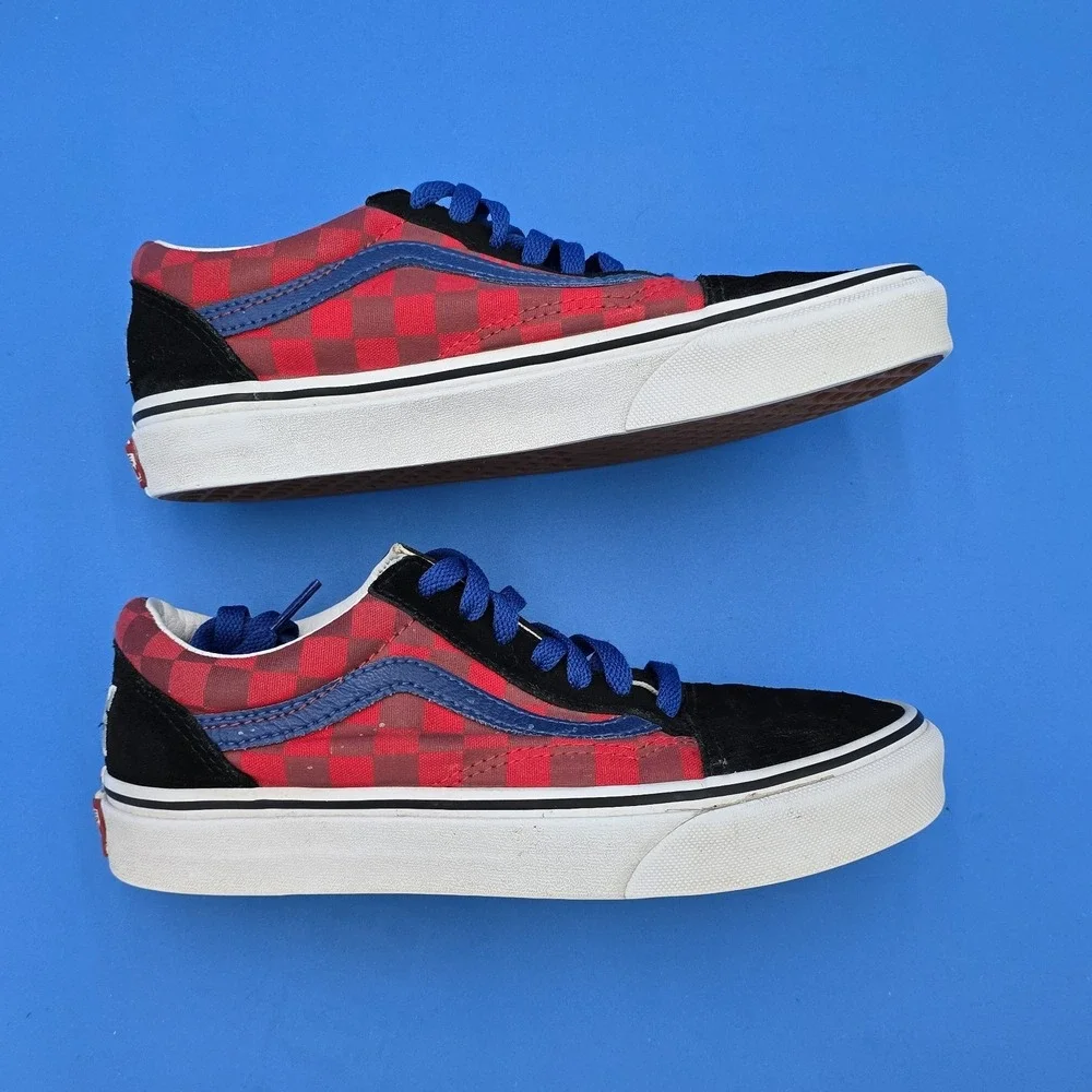 Vans Shoes Mens 4.5 Womens 6 Black Blue Red Suede Canvas Checkerboard Lace‎ Up
